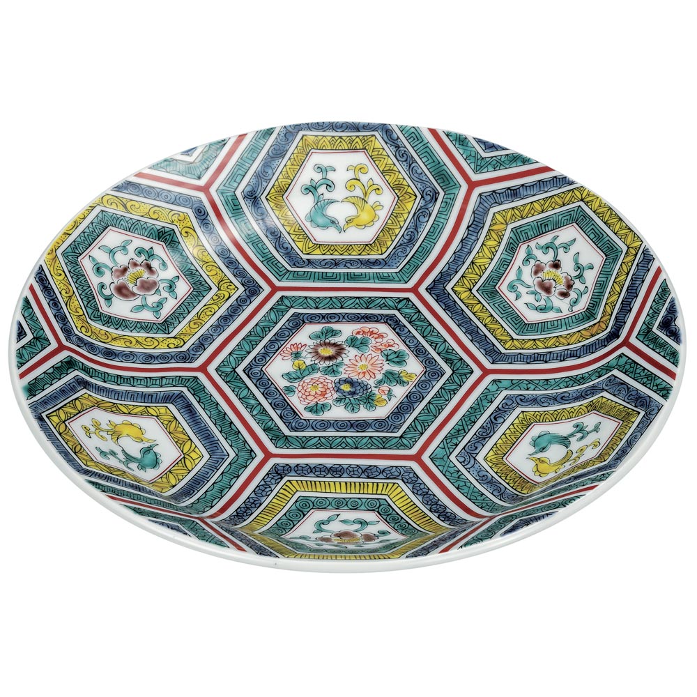 九谷焼 9号盛皿 亀甲文＜送料無料 皿 中皿 人気 ギフト 贈り物 結婚祝い/内祝い/お祝い/＞ 化粧箱入り