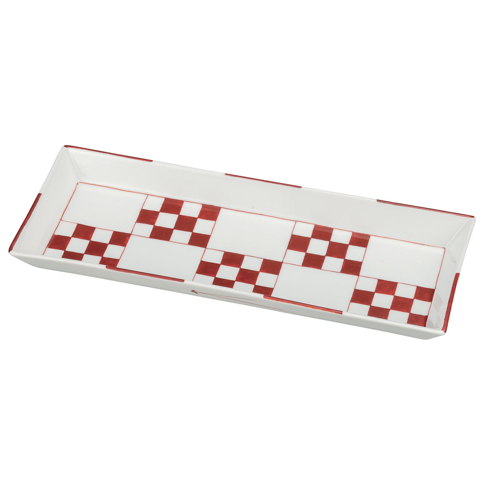 九谷焼 9.5号盛皿 市松文様/田中柚伎＜送料無料 皿 中皿 人気 ギフト 贈り物 結婚祝い/内祝い/お祝い/＞ 化粧箱入り