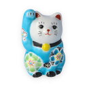 九谷焼 招き猫 重ね桜【ブルー】(右手)/虚空蔵窯<置物 縁起物 招き猫 人気 ギフト 贈り物 結婚祝い/内祝い/お祝い/>(3)