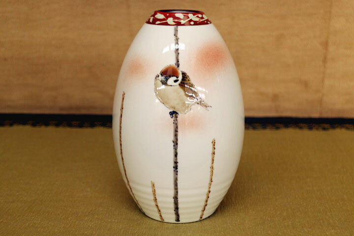 九谷焼 花器（砲弾型小）雀図 中村陶志人 送料無料 花器 花瓶 人気 ギフト 贈り物 ...