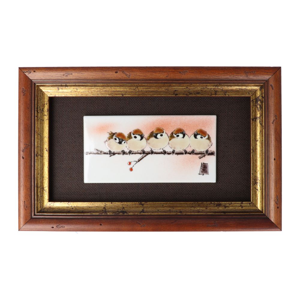 九谷焼 DB額(短冊小)群雀図/中村陶志人<額縁 陶額 送料無料 陶板画 アートパネル 人気 ギフト 贈り物 結婚祝い/内祝い/お祝い/>