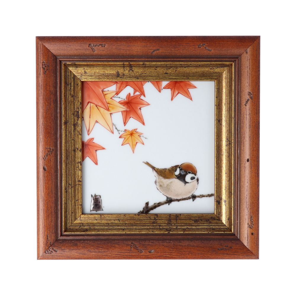 九谷焼 DB額(角小)紅葉雀図/中村陶志人<額縁 陶額 送料無料 陶板画 アートパネル 人気 ギフト 贈り物 結婚祝い/内祝い/お祝い/>