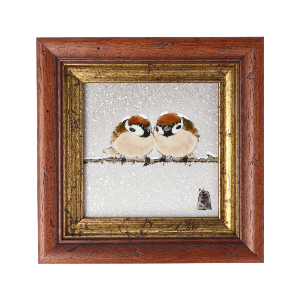 九谷焼 DB額(角小)雪二雀図/中村陶志人<額縁 陶額 送料無料 陶板画 アートパネル 人気 ギフト 贈り物 結婚祝い/内祝い/お祝い/>