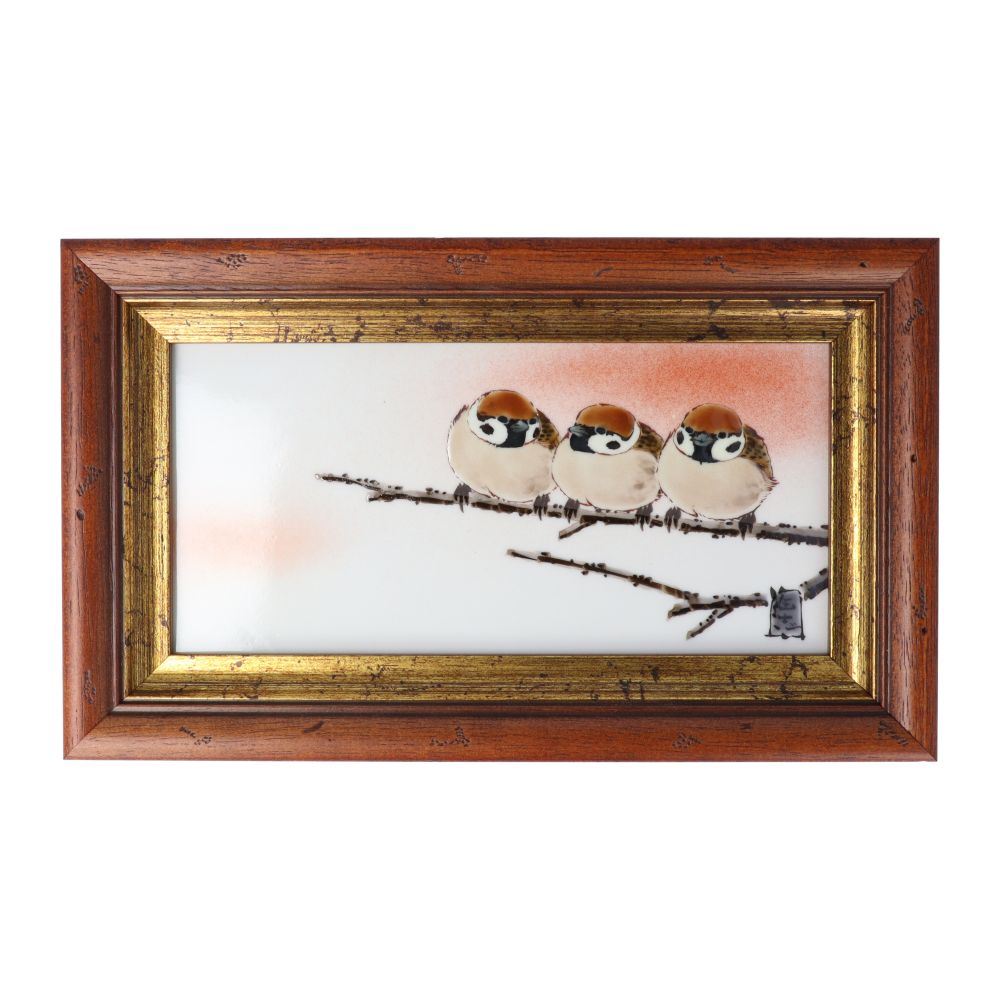 九谷焼 DB額（長角）三雀図/中村陶志人＜額縁 陶額 送料無料 陶板画 アートパネル 人気 ギフト  ...