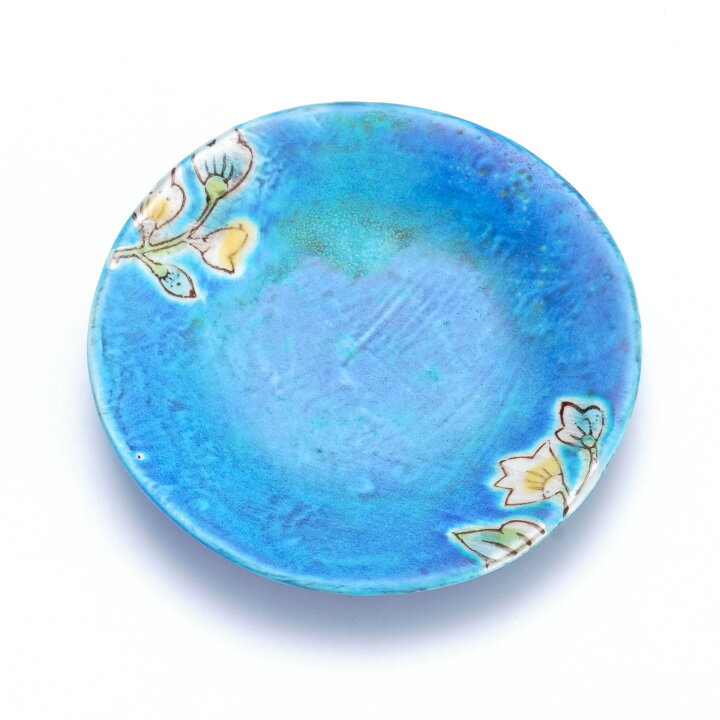 九谷焼 小皿 風の道 青 / うつつ窯 稲積佳谷 和食器 豆皿 取り皿 人気 ギフト 贈り物 結婚祝い 内祝い お祝い 化粧箱入り