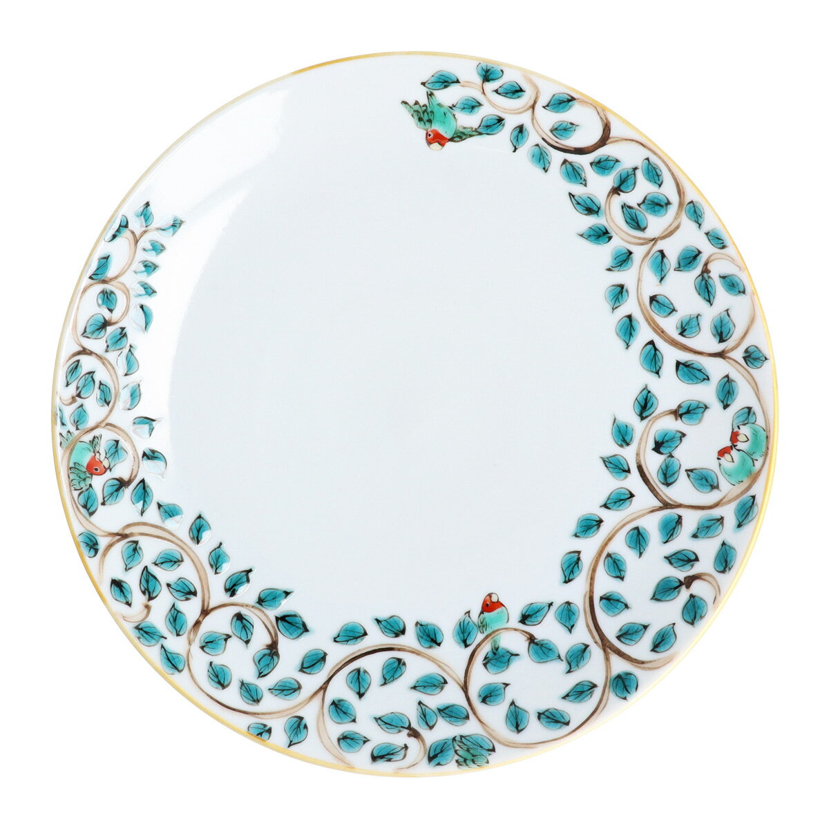九谷焼 5寸皿 唐草インコ 【コザクラインコ】 / 山浦早織 | 15cm ことり 小鳥 キッチン 食器 中皿 取り皿 皿 化粧箱入り