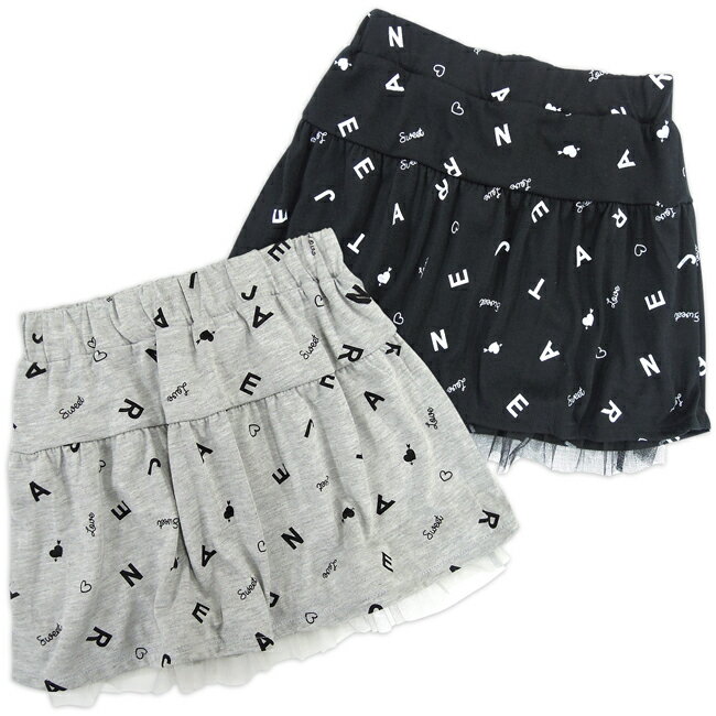 Anjereta (アンジェリータ) チュールレース付きアルファベット柄フリルスカート/140cm/150cm/160cm/ジ..