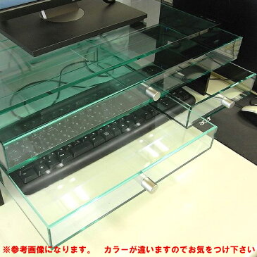キーボード 収納 モニター台2段引出しミドル&スモール&ラージタイプ ベース透明 側板ブラック