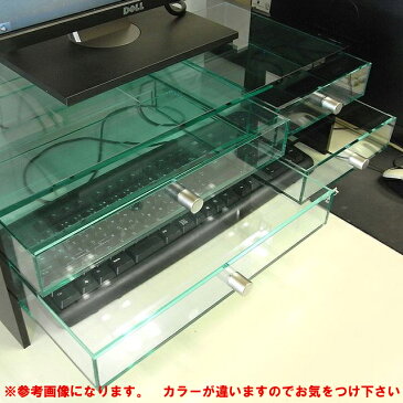 キーボード 収納 モニター台2段引出しミドル&スモールタイプ ベース透明 側板ホワイト