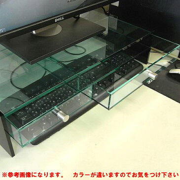 キーボード 収納 モニター台1段引出しスモール&ミドルタイプ ベースガラス色 側板ホワイト