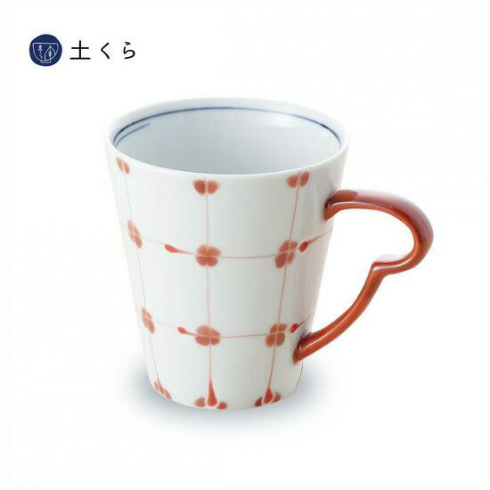 点格子　マグカップ　赤【波佐見焼】和食器　日本製　陶器　はさみ焼き　マグ　人気　おしゃれ　ギフト　プレゼント　国産　和モダン　福峰窯