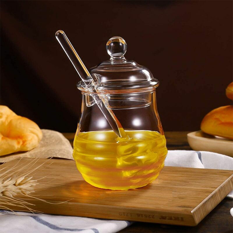 ハニーポット 250ml 蜂蜜 ディスペンサー 透明 蓋付 はちみつ容器