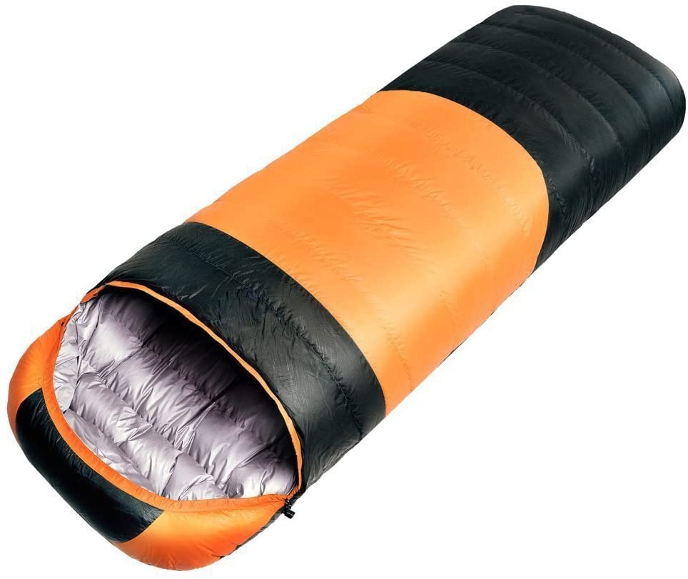 寝袋 冬用 シュラフ 封筒型 最低温度-30度も凌ぐ 羽毛 2.3kg 防水保温 高級ダウン 軽量 コンパクト 丸洗い可能 車中泊 キャンプ 登山、 防災用 収納ケース付（オレンジ）