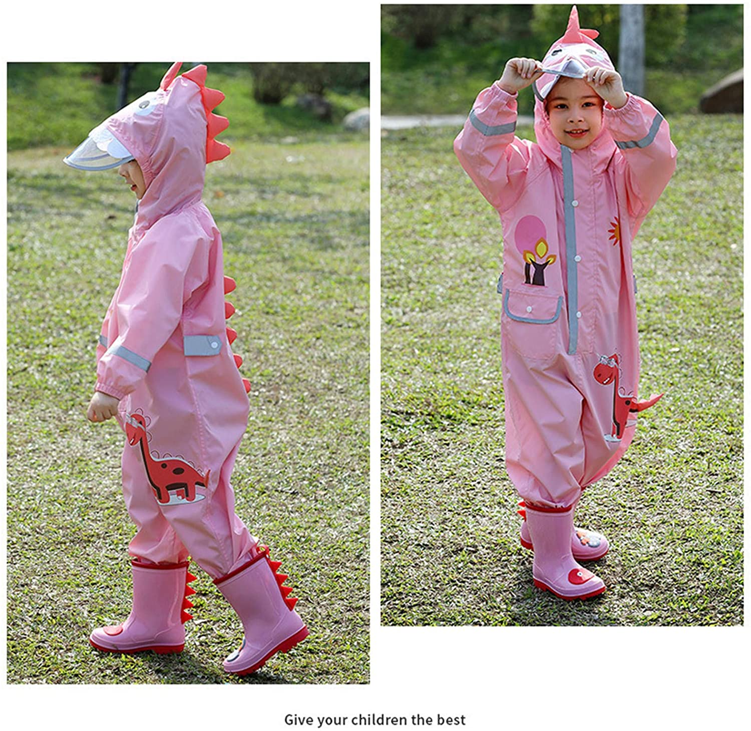 レインコート 雨具 漫画恐竜 ワンピース レインコート キッズ アウトドア レインコート プレイウェア 砂場着 通気 屋外完全防水 ベビー 子供 雨の日 梅雨対策 遠足 防水 速乾 レインプルーフスーツ 女の子 防水防風 通学