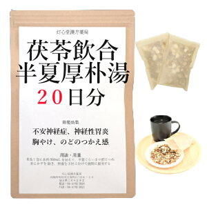 茯苓飲合半夏厚朴湯 20日分(20包) 煎じ薬 不安神経症 神経性胃炎 胸やけ 胃炎 しわがれ声 のどのつかえ感 薬局製剤 漢方 ぶくりょういんごうはんげこうぼくとう