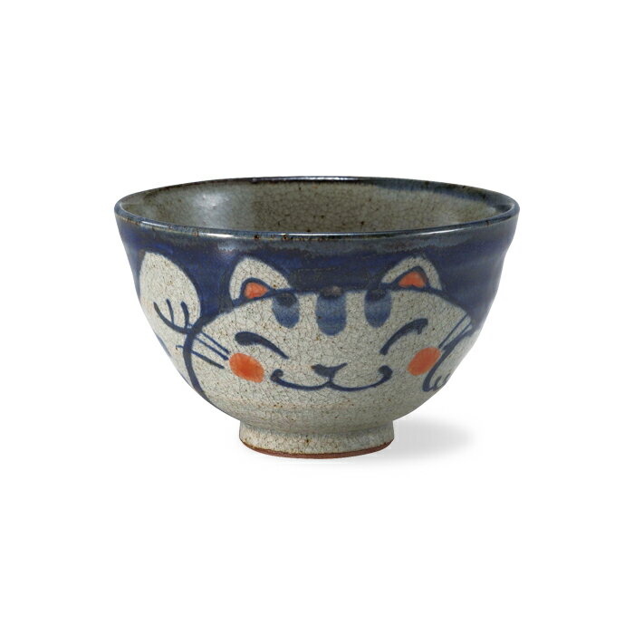 波佐見焼手描き猫飯碗青大400ml...
