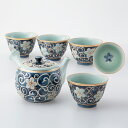 唐草桔梗 急須茶器揃揃 湯呑み5客 セット 湯のみ ゆのみ 湯呑み 5客 セット 来客用 おもてなし 贈答品 木箱入り 土瓶 急須 煎茶 緑茶 接待 茶器 HA...