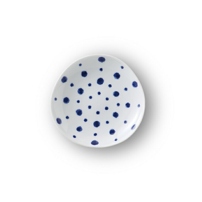 波佐見焼 indigo aidama変形小皿 藍染水玉 Φ10×1.5cm うつわ こざら 薬味入れ 珍味 和食器 磁器 丈夫 インディゴアイダマ はさみ焼 みくら HASAMI おしゃれ
