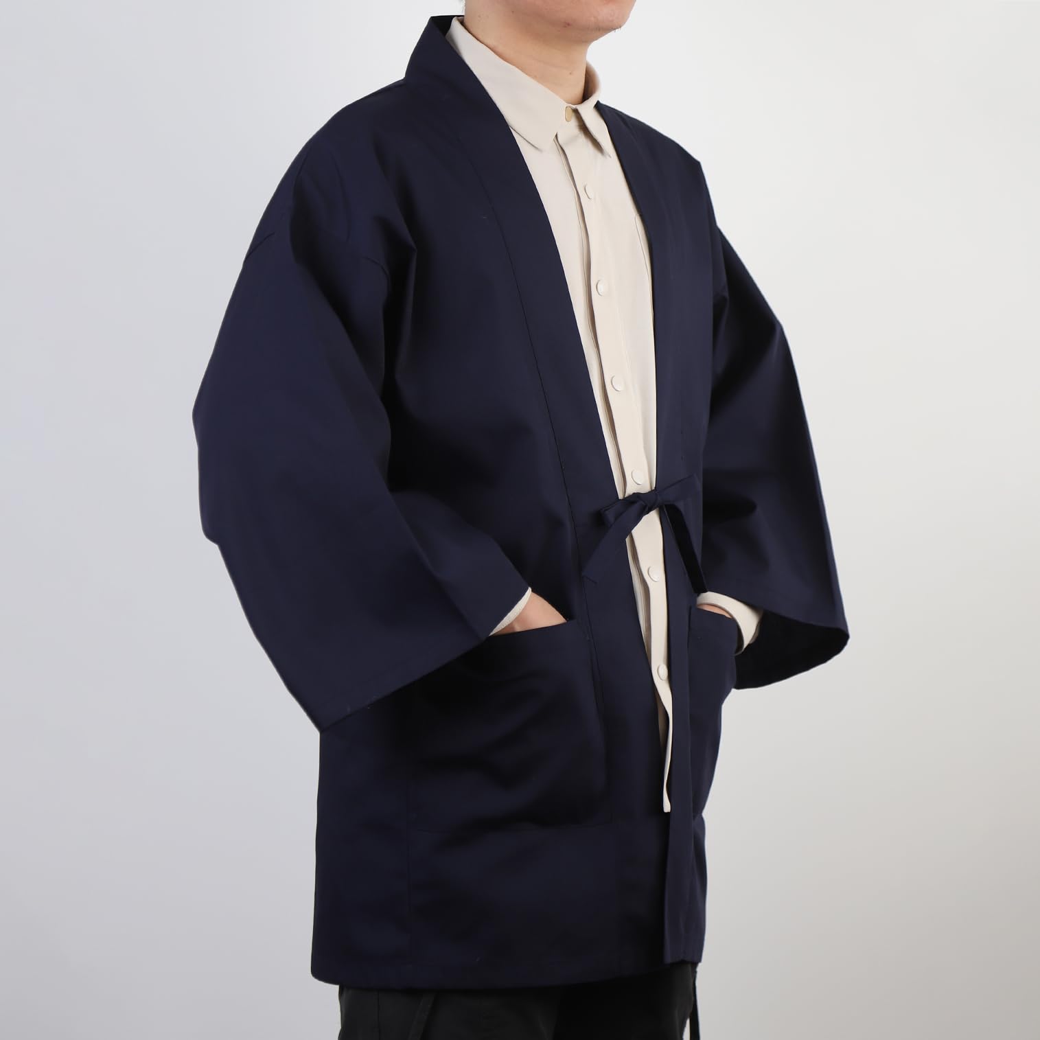 カーディガン 和風 和風コート 旅館 羽織 着物 羽織 メンズ 和装カーディガン 和式パーカー 羽織 メンズ 春夏秋用 軽量 七分袖 ポケット付き 前開き 無地...