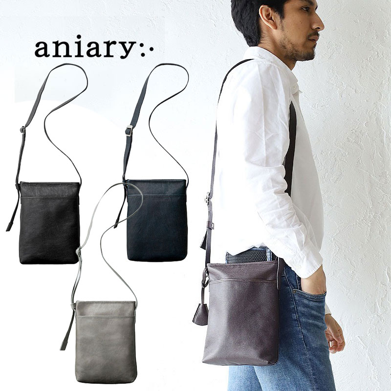 アニアリ 【5月22日まで!最大P25倍】アニアリ バッグ ショルダーバッグ aniary Shoulder Bag 日本製 23-03000 ブランド レザー 本革 牛革 メンズ 斜めがけ かっこいい 大人 レディース 軽い 軽量 薄マチ クロッシングレザー サコッシュ 日本製 正規品