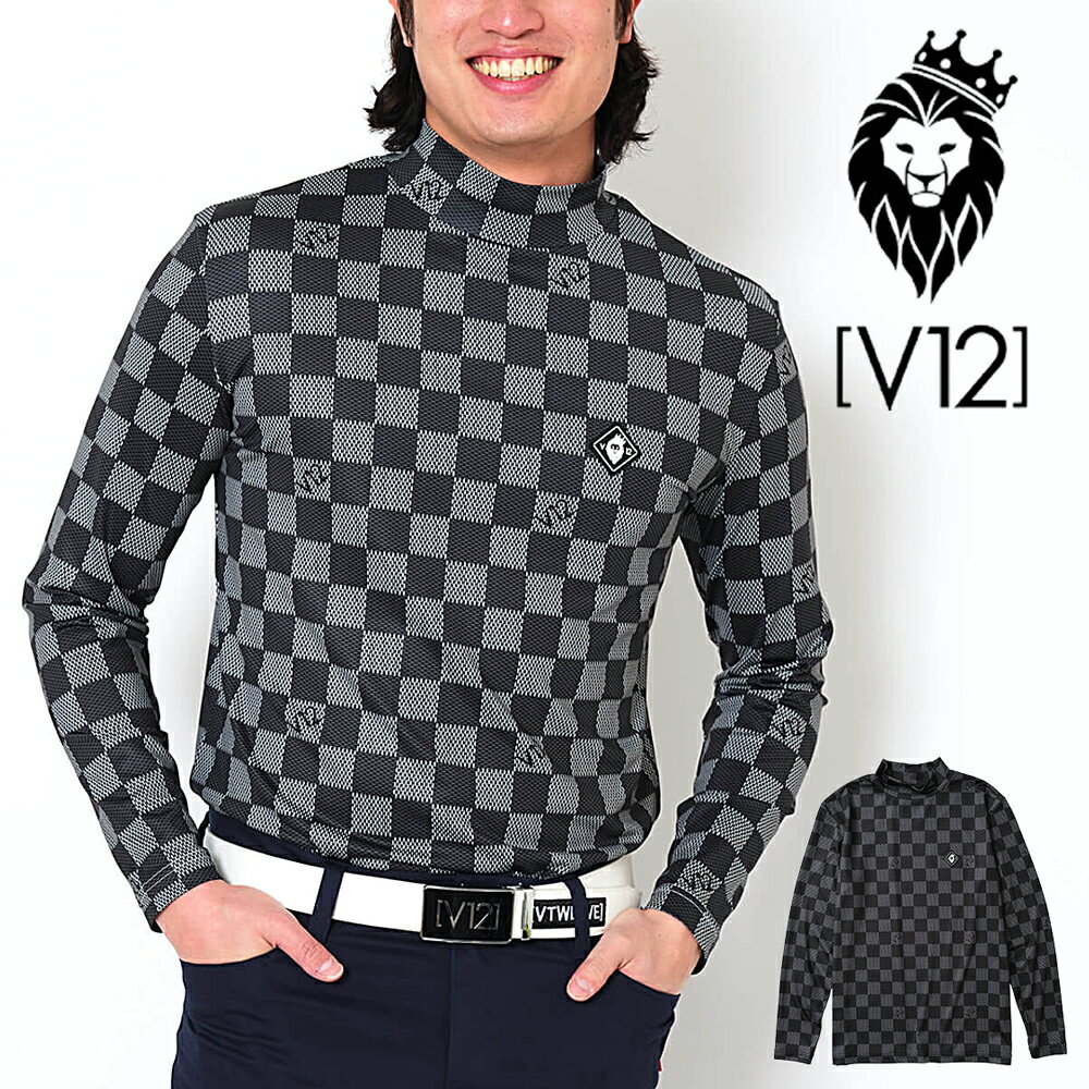 【11/26迄エントリーで19倍確定】V12 ブィトゥエルブ DAM MOCK ダム モックネック ブロック チェック ロゴ ロングTシャツ ストレッチ インナ...