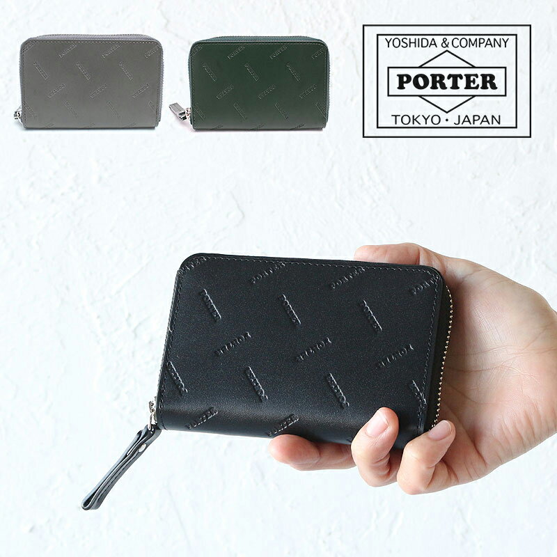 PORTER キーケース ポーター エンチェイス コイン ＆ カードケース 007-02285 吉田カバン メンズ PORTER ラウンドファスナー コインケース キーケース 鍵 財布 小銭入れ コンパクト 小さい レザー 本革 牛革 薄い スリム ブラック ロゴ シンプル 日本製 ブランド