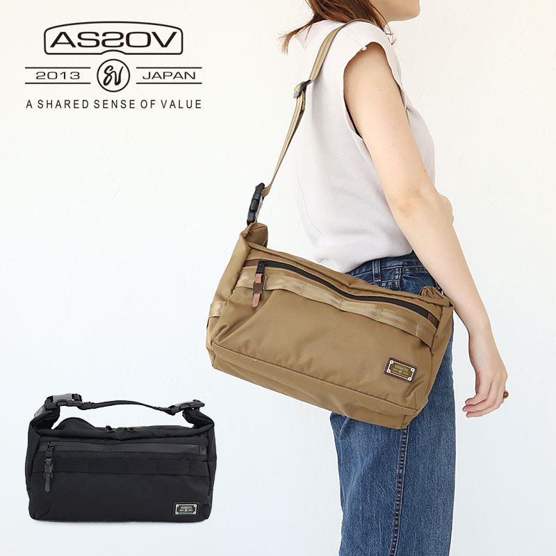 AS2OV アッソブ CORDURA DOBBY 305D 2WAY BAG M バッグ ショルダーバッグ 斜め掛け メンズ レディース ユニセックス 横型 2WAY ナイロン ビジネス 通勤 通学 ブラック カーキ akz044 UNBY 061411