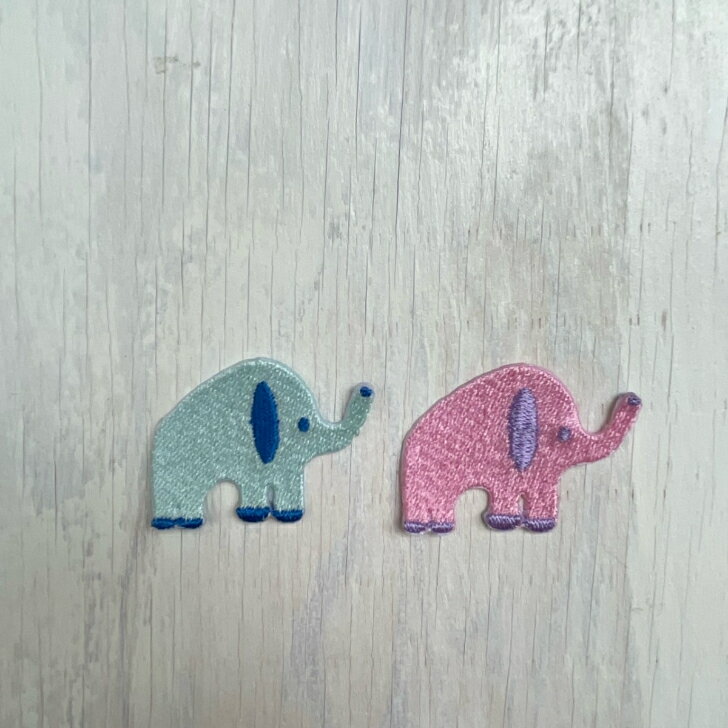 2色から選べる ゾウ 刺繍 ワッペン アップリケ アイロン ハンドメイド 入園 入学 幼稚園 保育園 ハンド..