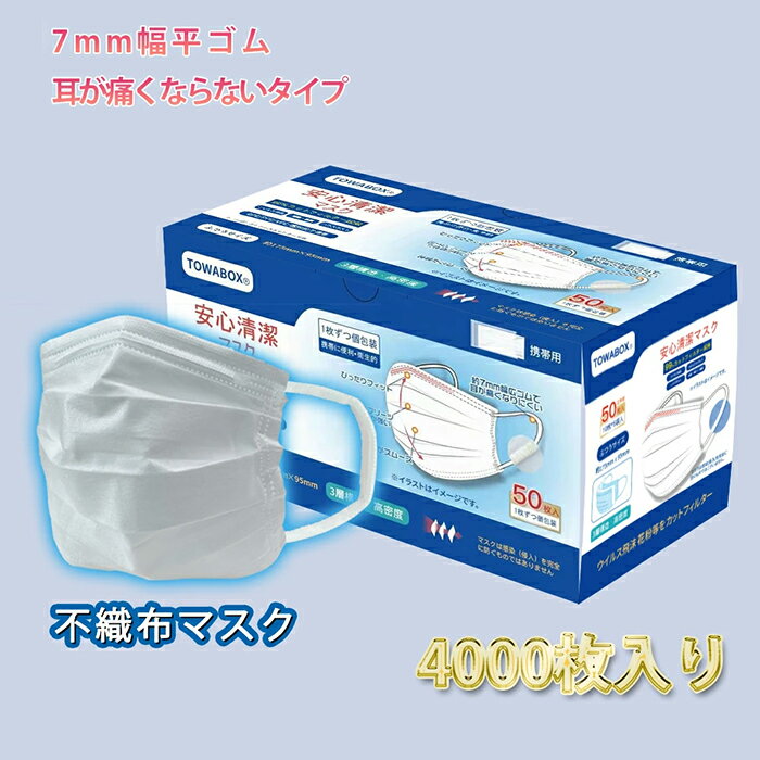 【4000枚】 送料無料 使い捨てマスク 不織布 1枚づつ 個別包装 企業向け 業務用 平ゴム マスク 普通サイズ 不織布 耳が痛くならない レギュラーサイズ 飛沫対策 花粉対策 ひも式マスク 男女兼用 箱 あり 耳 使い捨て 大きめ 立体 大人用 3層構造 PL保険加入済み