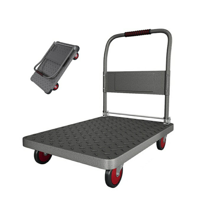 Rakuten - キャリーカート 台車 コンパクト 耐荷重450kg 固定ラバーストラップと収納バッグ付き キャスター付き 荷物台車 台車 折り畳み 軽量 倉庫移動台車 車載 出張 引越し 防災などのシーンに最適 家庭用品 黒 運搬車 業務用 家庭用 会社 運送 折り畳み荷台車 店舗 荷台