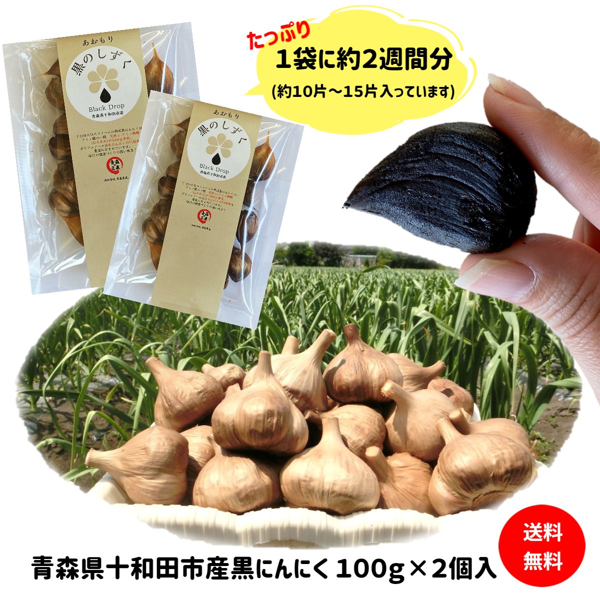 黒にんにく 黒にんにく 200g (100g×2個入) 国産 青森県産 無添加 送料無料 ギフト サプリメント 食品 健康 美容 料理 バラタイプ お得 ポイント消化 福地ホワイト六片種 にんにく 産地直送 令和5年産 当日発送翌日発送(定休日を除く)