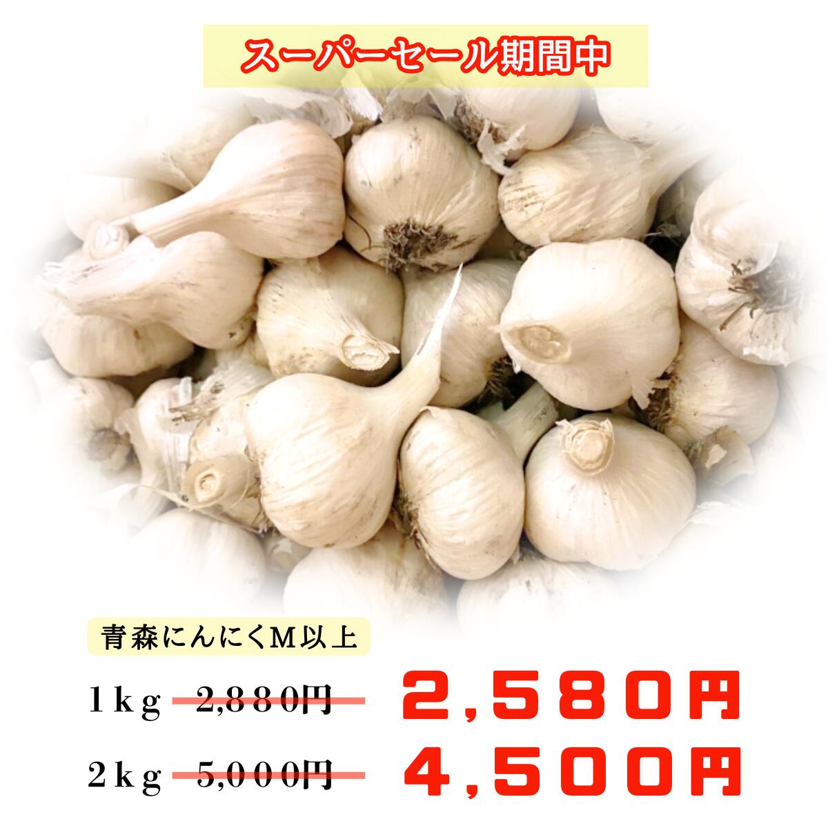 【スーパーSALE限定 10％OFF】＼新物 にんにく ／ 【 1kg or 2kg 】 国産 訳あり Mサイズ 青森県産 無添加 送料無料 サイズ混合多少の土・根あり 福地ホワイト六片種 青森県十和田市産 料理 令和7年産 3日以内出荷（定休日を除く）のサムネイル