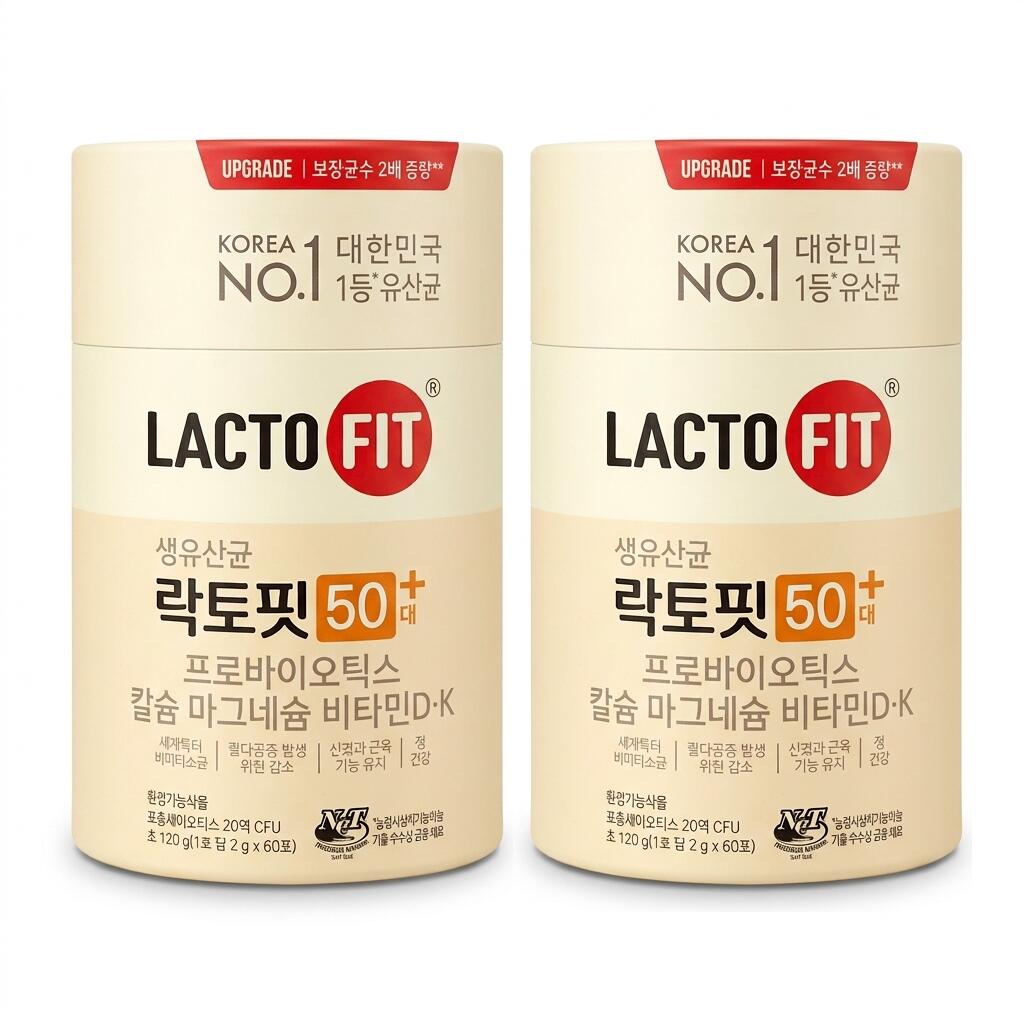 LACTO-FIT 50代プラス60包入り×2個セット、合計120包をお届けします。1包2gの粉末スティック。1個あたり120g、総内容量240gです。プロバイオティクス、カルシウム、マグネシウム、ビタミンD・Kを含む韓国のサプリメントです。製造者：鍾根堂健康（Chong Kun Dang Healthcare）製造国：韓国原材料・注意事項・期限は商品パッケージの表示をご確認ください。 商品情報 広告文責 TOWBWORLD Inc(+82318319777) メーカー名 TOWBWORLD Inc 輸入者 本商品は個人輸入商品のため、購入者の方が輸入者となります。 製造国 韓国 商品区分 サプリメント 内容量 2g×60包×2個（計120包・240g） 注意事項 当店でご購入された商品は、原則として、「個人輸入」としての取り扱いになり、すべて韓国華城市からお客様のもとへ直送されます。 ・ご注文後、3営業日以内に韓国から配送手続きをいたします。配送後、約7-9営業日でのお届けとなります。 ・個人輸入される商品は、全てご注文者自身の「個人使用・個人消費（日本に居住する者に寄贈される物で、当該寄贈を受ける者の個人的な使用に供される場合を含みます。）」が前提となります。第三者への譲渡・転売が法令で禁止されるもの（医薬品、医薬部外品、化粧品等を含みますが、これに限られません。）もございますのでご注意下さい。 ・配送料は無料で、関税および消費税は当店が負担いたします。