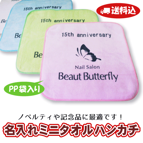 【送料・型代込】名入れ ミニタオルハンカチ　20cm角　白・カラー（360〜479枚）PP袋入れ 粗品 ノベル..