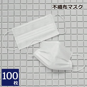 【送料無料・即納】不織布マスク 白 100枚入　使い捨てマスク レギュラー 大人 立体 ホワイト 伸縮性 ウィルス飛沫 花粉 ハウスダスト 風邪 対策 衛生 大きいサイズ 大きいマスク フィルター 高品質 まとめ買い　大量