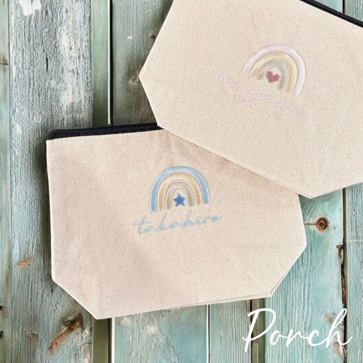 【名入れ 刺繍 】名前入り キャンバスポーチ M《にじ》(小物入れ 名入れ ポーチ おむつポーチ 化粧ポー..