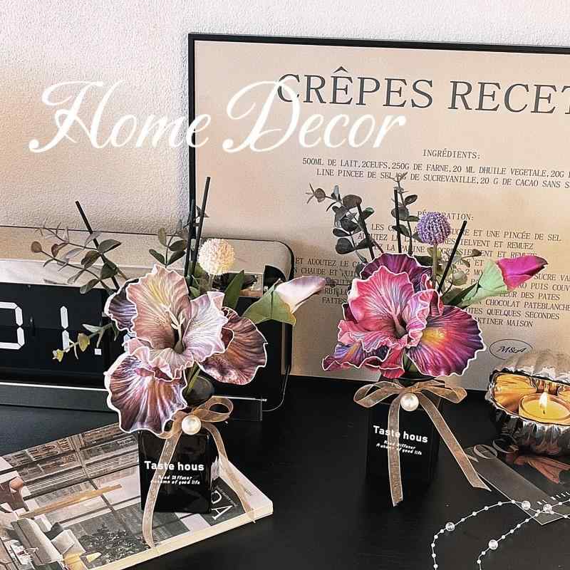 造花 アートフラワー 置き物 卓上 飾り アイリス ユーカリ インテリア リビング ダイニング 寝室 玄関 ..