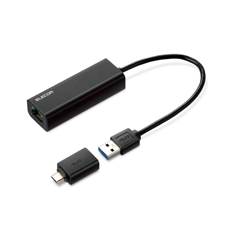 ����šۥ��쥳�� ͭ��LAN�����ץ��� USB-A USB-C �Ѵ������ץ��� 2.5Gbps�б� �֥�å� EDC-QUA3C-B