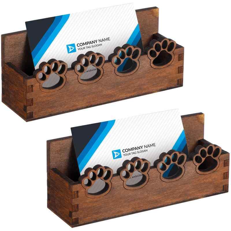 楽天リモコンタウンエコ 楽天市場店名刺入れ 木製 レディース メンズ 卓上 カードケース アニマル柄 肉球 かわいい おしゃれ 名刺ホルダー スタンド 大容量（x10）