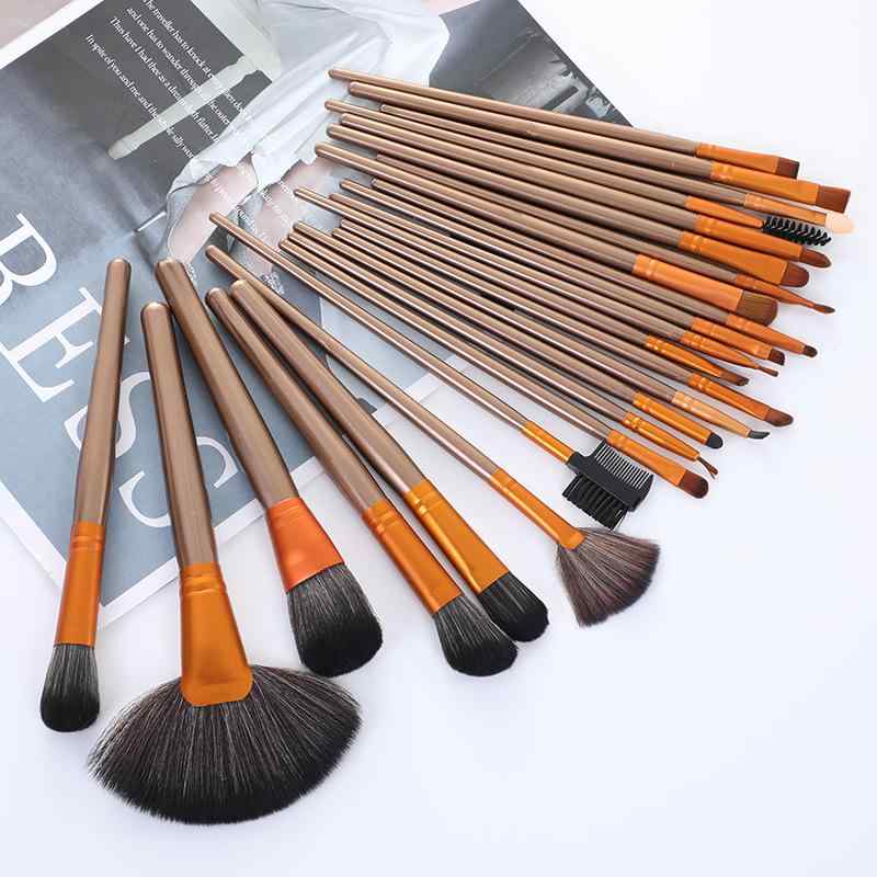 楽天リモコンタウンエコ 楽天市場店メイクブラシ 24本セット 化粧ブラシ 人工毛 プラスチック 長柄 持ち運び 携帯用 柔らかい フェイスブラシ アイシャドウブラシ メイク道具 美容ツール ピンク系 ゴールド シルバー系（x100）