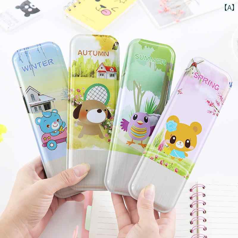 単 層 鉛筆 ケース 鉄中 号 文房具 ケース 小学生 幼稚園 ブリキ ケース 筆 袋 プレゼント マーク