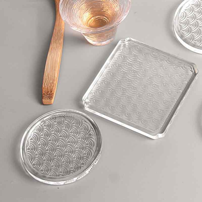 グラス コースター ガラス製 茶托 和風 雲模様 円形 四角形 透明 磨りガラス 来客用