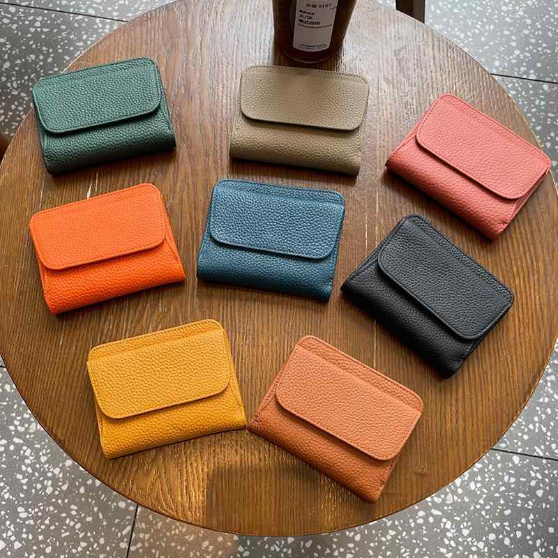財布 レディース 女性用 革 二つ折り ミニ財布 薄型 コンパクト ウォレット 多機能 小銭入れ 橙色 海藍..