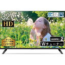 【中古】山善 テレビ Wチューナー 液晶 32インチ ハイビジョン QRTN-32W2K
