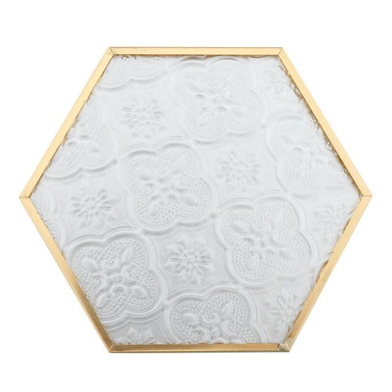 茶托 グラスマット コースター 銅色フレーム ガラス製 断熱 シンプルスタイル ティーポット