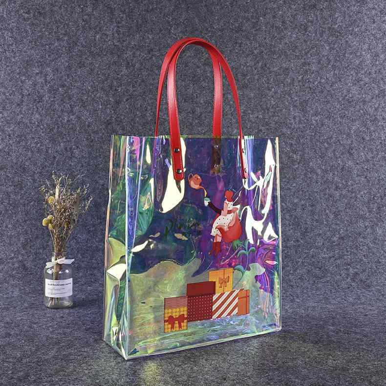 トートバッグ PVC レーザー ハンドバッグ ショッピングバッグ 厚手 ダブルレイヤー(x100)