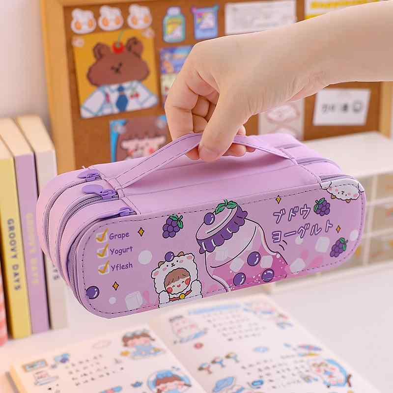 ペンケース レディース 大容量 文具ケース かわいい 女の子 小学生 カートゥーン 文房具 収納 ダブルレ..