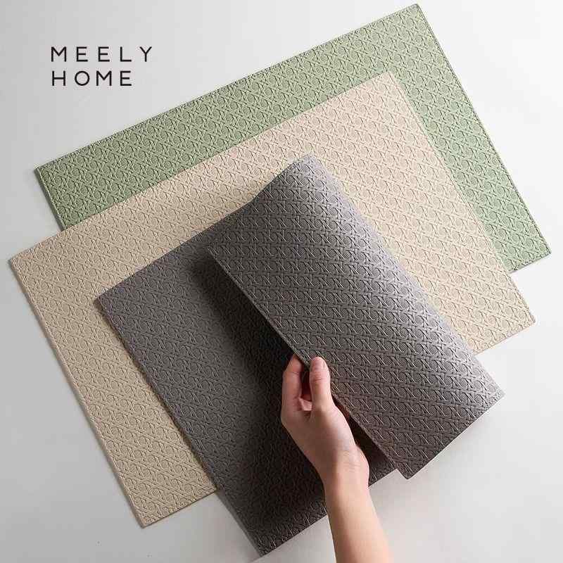 テーブルマット ランチョンマット レザー調 長方形 防水 防油 豪華感 雲茶白(x3)