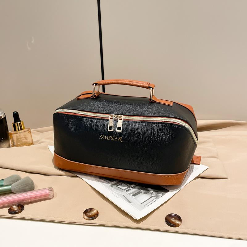 化粧ポーチ 男性用 女性用 立体 大容量 防水 PUレザー 旅行 洗面 化粧品 収納 バッグ 白 黒