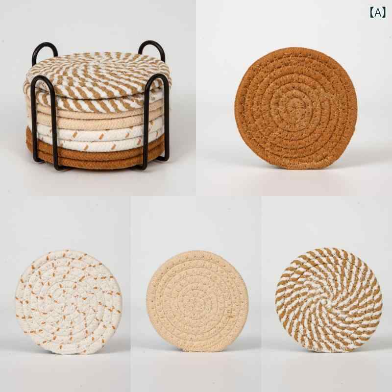 コースター 日式 コットン ロープ 編み込み カップ 鍋敷き 断熱 防熱 シンプル ナチュラル カフェ風